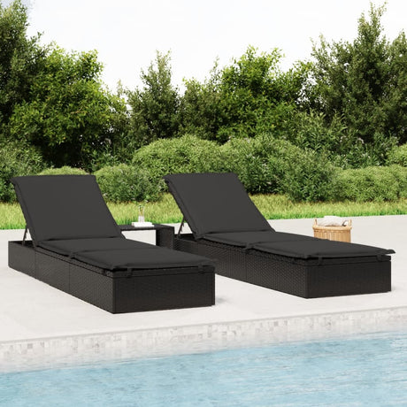 Vidaxl ligbed met kussen 1 st 201x55x62 cm poly rattan zwart