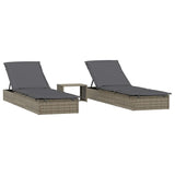 Vidaxl ligbedden 2 st met tafel poly rattan grijs