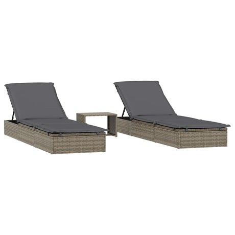 Vidaxl ligbedden 2 st met tafel poly rattan grijs