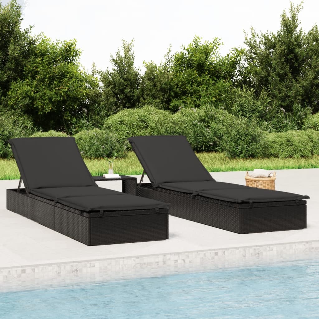 Vidaxl ligbedden 2 st met tafel poly rattan zwart