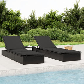 Vidaxl ligbedden 2 st met tafel poly rattan zwart