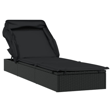 Vidaxl ligbed met inklapbaar dak 213x63x97 cm poly rattan zwart