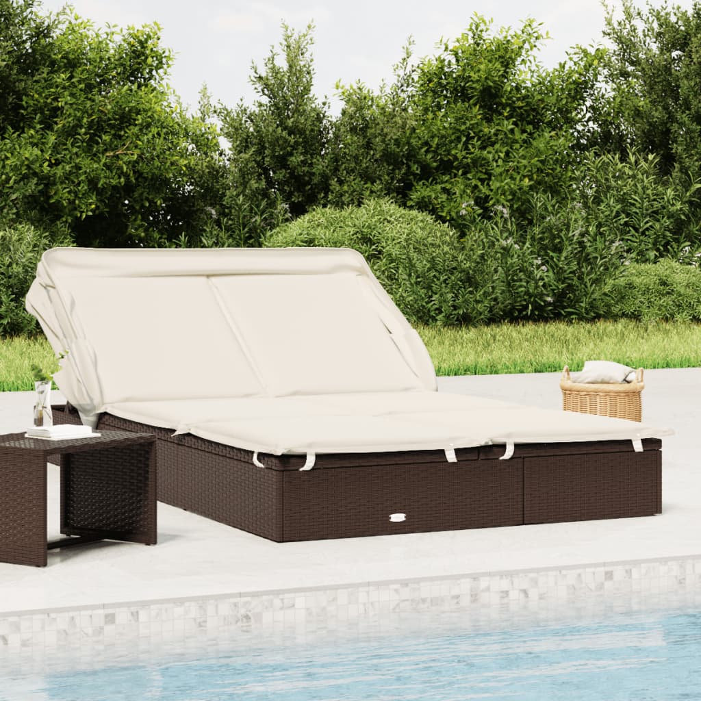 Vidaxl ligbed 2-persoons met dak 213x118x97 cm poly rattan bruin