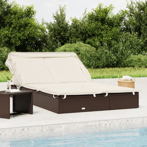 Vidaxl ligbed 2-persoons met dak 213x118x97 cm poly rattan bruin