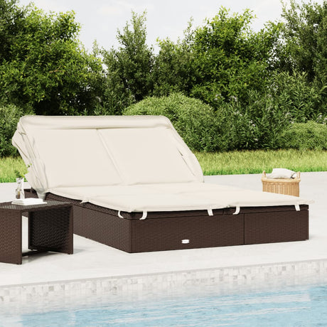 Vidaxl ligbed 2-persoons met dak 213x118x97 cm poly rattan bruin