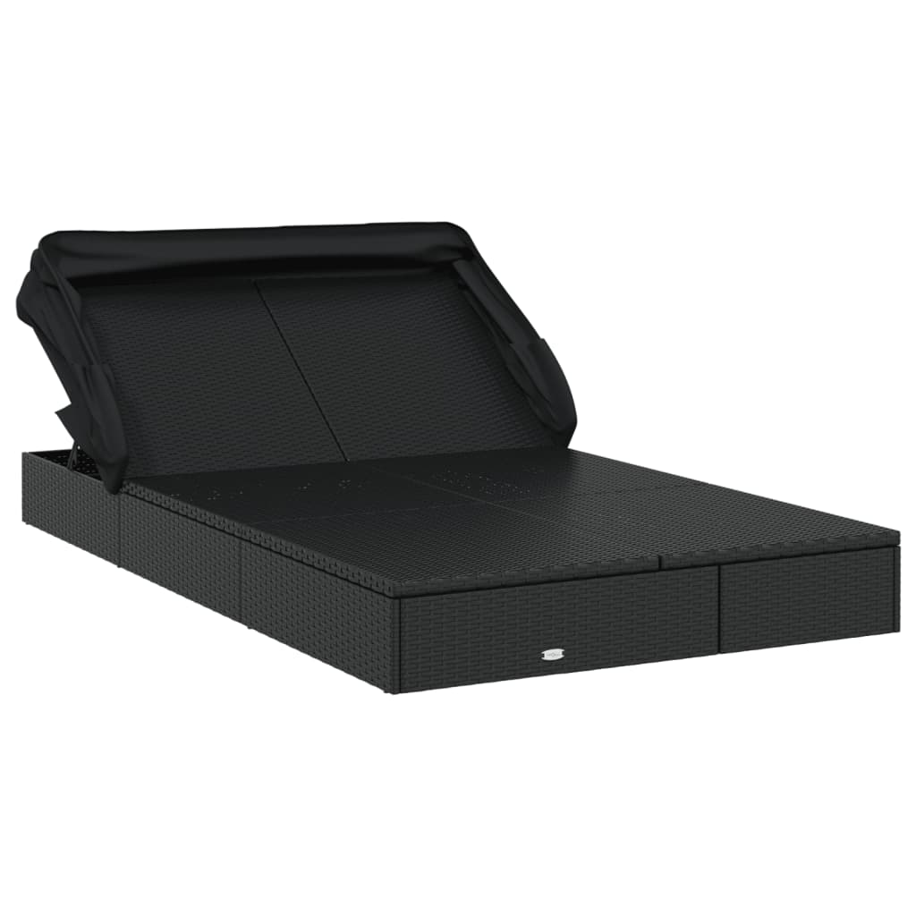 Vidaxl ligbed 2-persoons met dak 213x118x97 cm poly rattan zwart