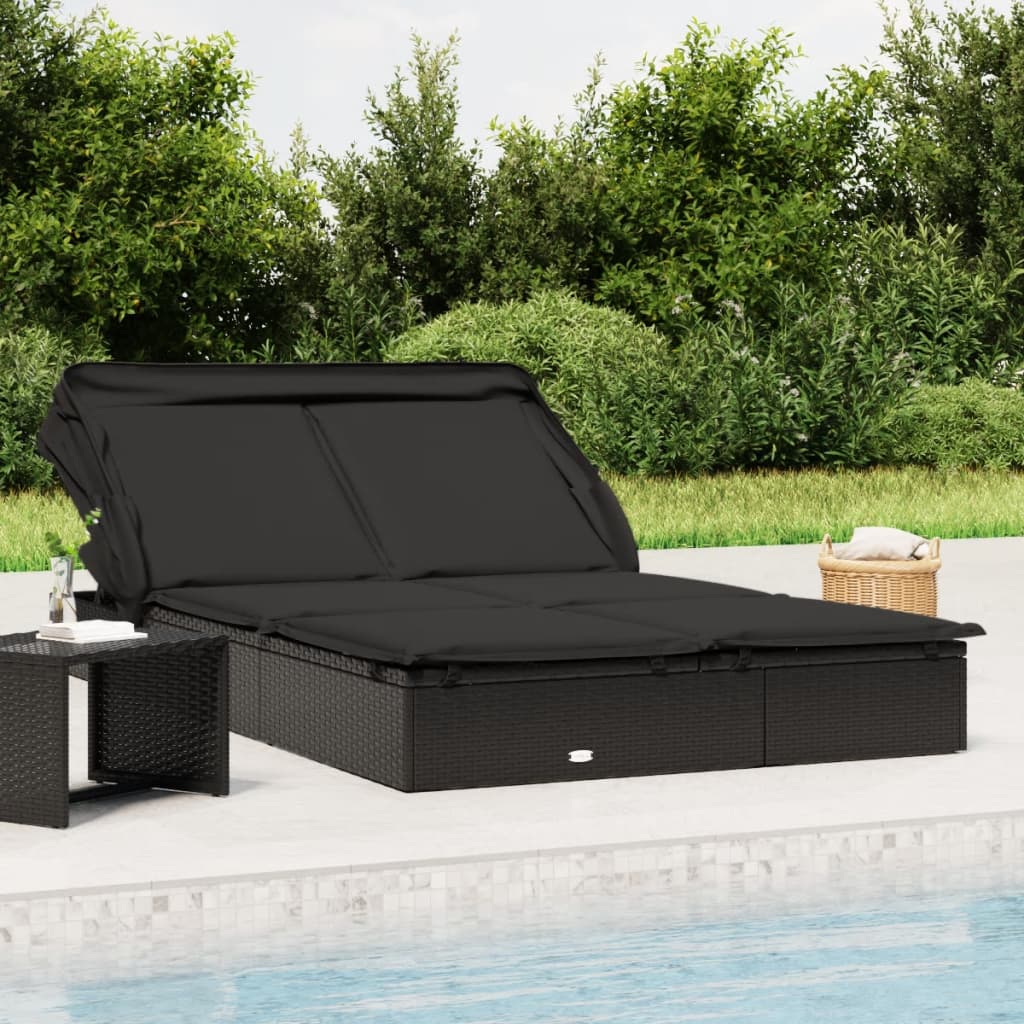 Vidaxl ligbed 2-persoons met dak 213x118x97 cm poly rattan zwart