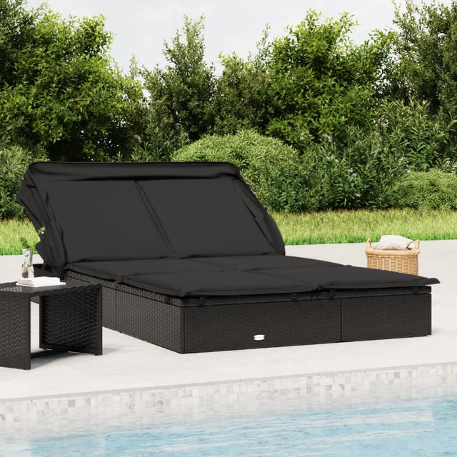 Vidaxl ligbed 2-persoons met dak 213x118x97 cm poly rattan zwart