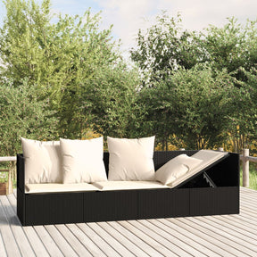 Vidaxl loungebed met kussens poly rattan zwart