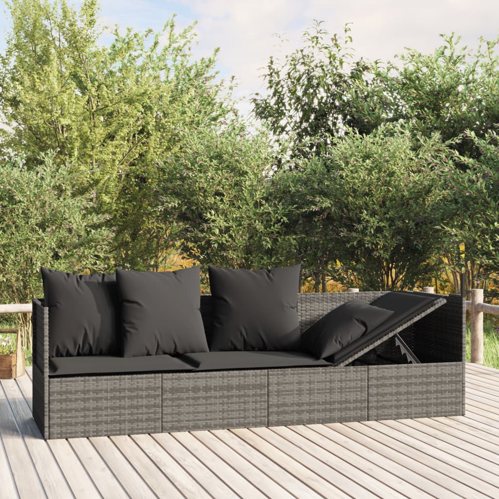 Vidaxl loungebed met kussens poly rattan grijs