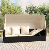 Vidaxl loungebed met luifel en kussens poly rattan zwart