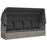 Vidaxl loungebed met luifel en kussens poly rattan grijs