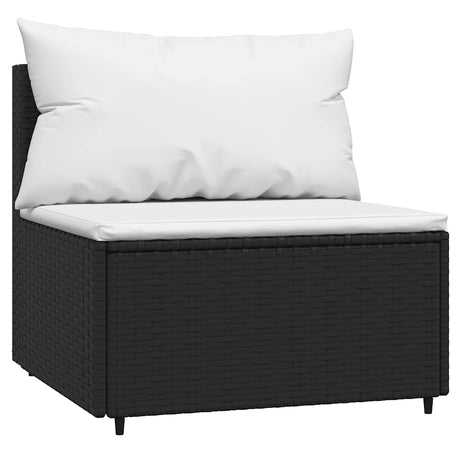 Vidaxl tuinmiddenbank met kussens poly rattan zwart
