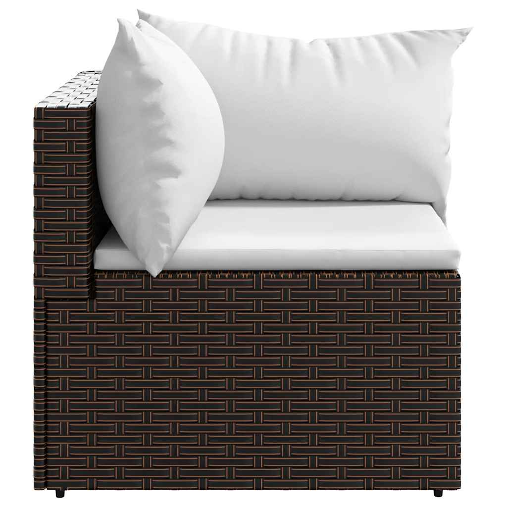 Vidaxl tuinhoekbank met kussens poly rattan bruin