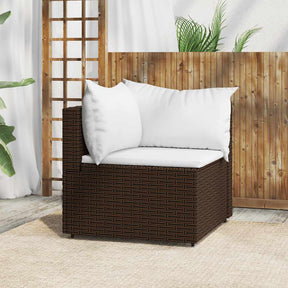 Vidaxl tuinhoekbank met kussens poly rattan bruin
