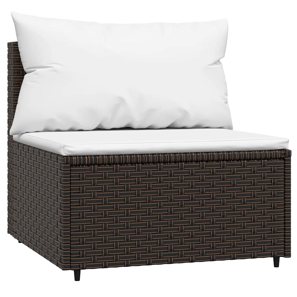 Vidaxl tuinmiddenbank met kussens poly rattan bruin