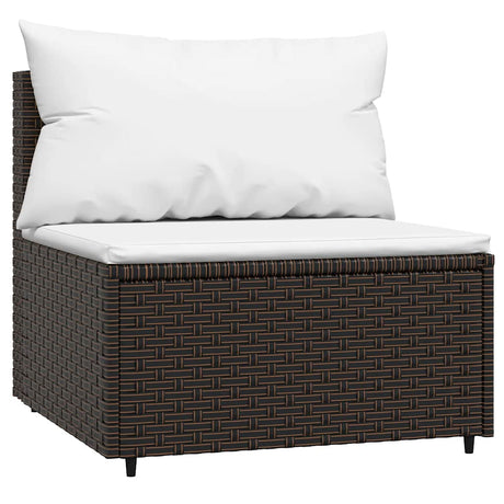 Vidaxl tuinmiddenbank met kussens poly rattan bruin