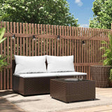 Vidaxl 3-delige loungeset met kussens poly rattan bruin