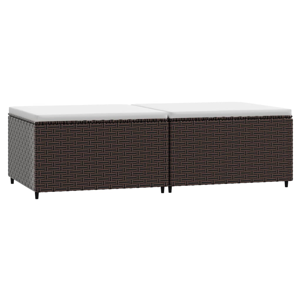 Vidaxl voetensteunen 2 st met kussens poly rattan bruin