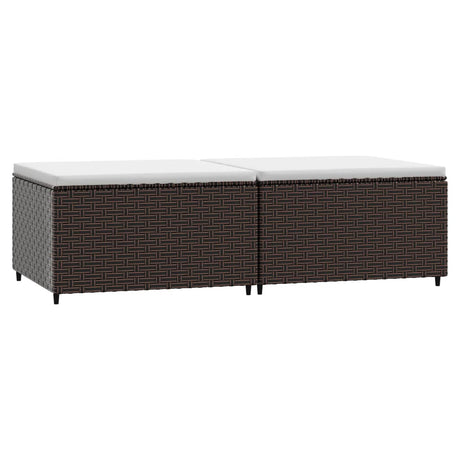 Vidaxl voetensteunen 2 st met kussens poly rattan bruin