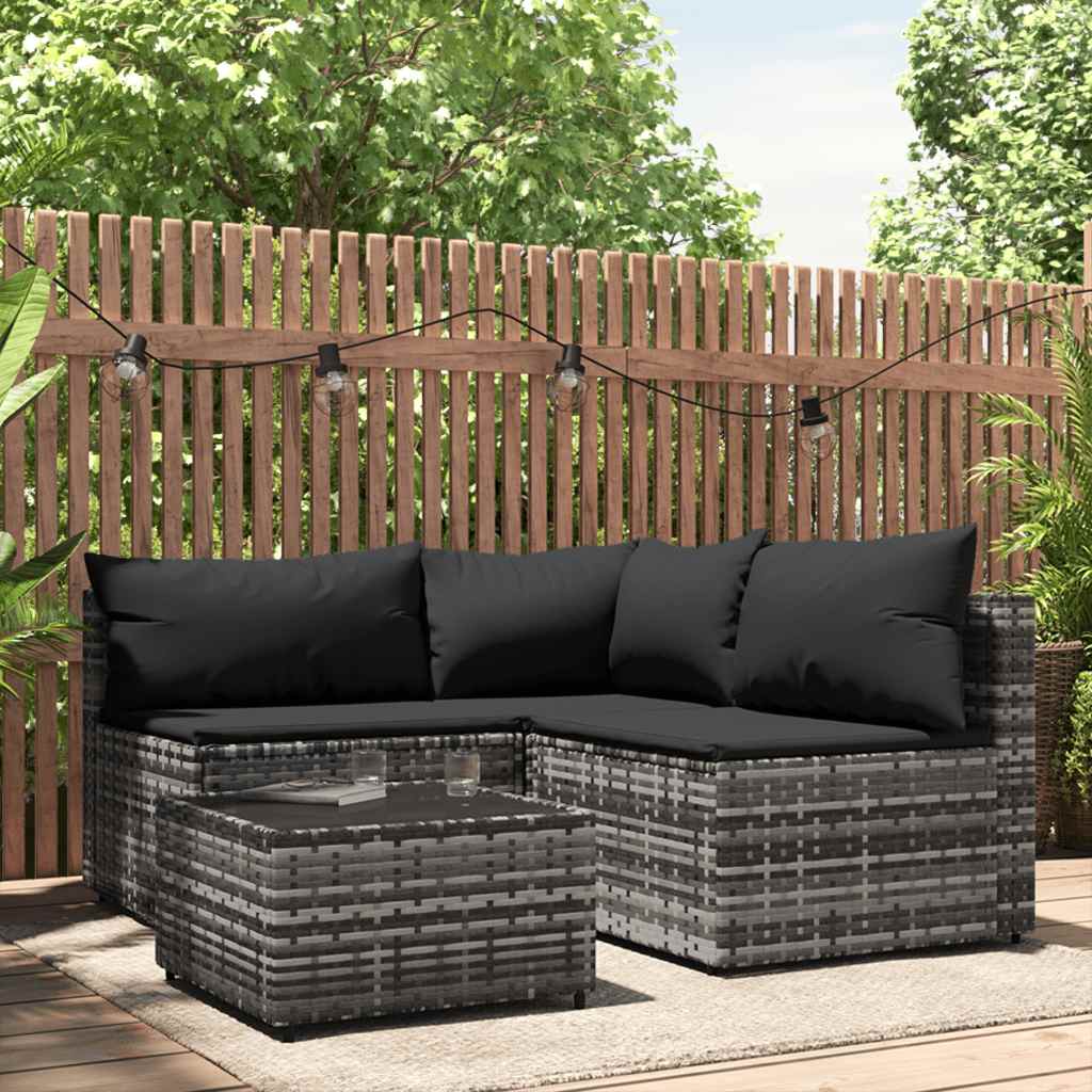 Vidaxl 4-delige loungeset met kussens poly rattan grijs