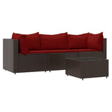 Vidaxl 4-delige loungeset met kussens poly rattan bruin