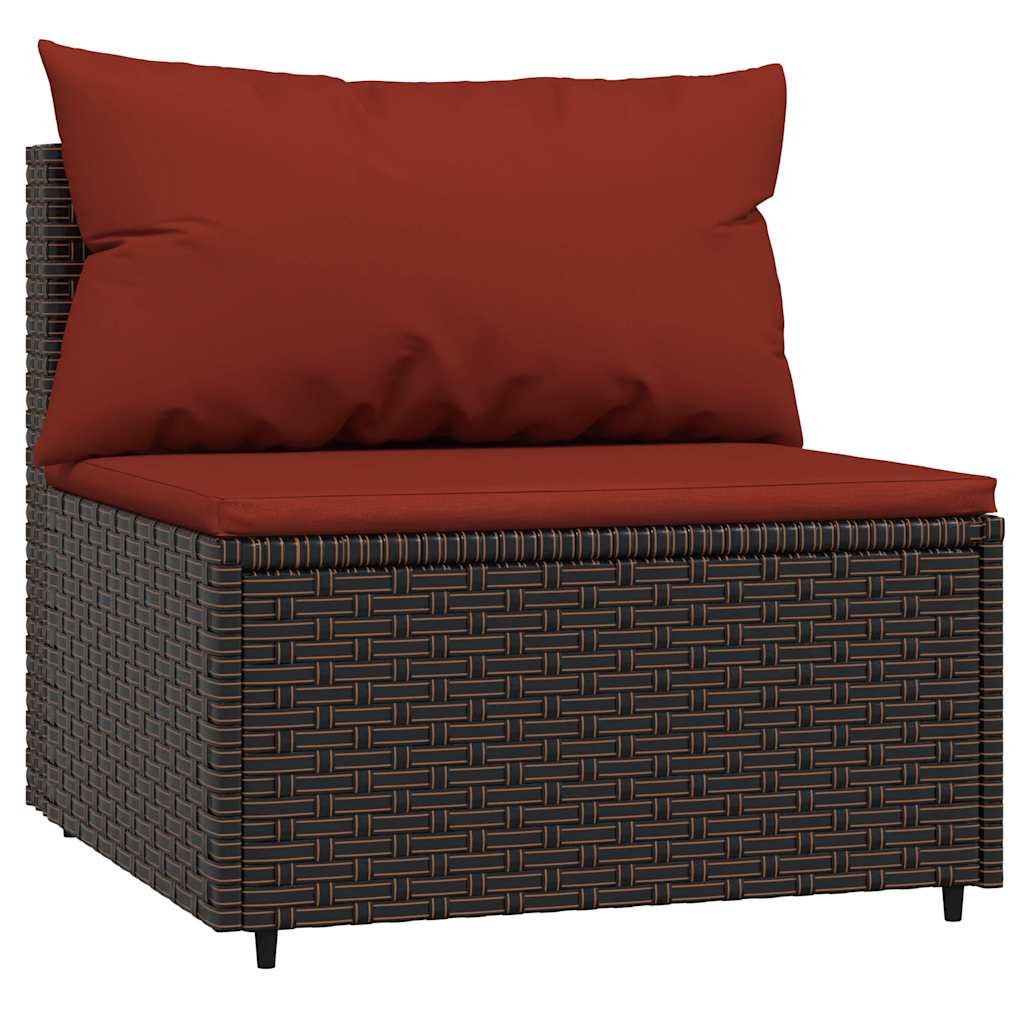 Vidaxl tuinmiddenbank met kussens poly rattan bruin