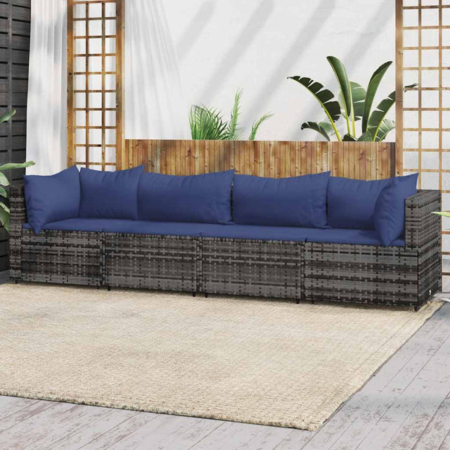Vidaxl 4-delige loungeset met kussens poly rattan grijs