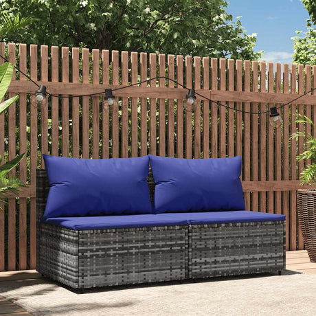 Vidaxl tuinmiddenbank met kussens 2 st poly rattan grijs