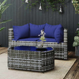 Vidaxl 3-delige loungeset met kussens poly rattan grijs