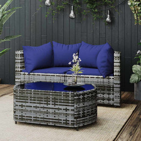 Vidaxl 3-delige loungeset met kussens poly rattan grijs