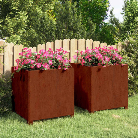 Donice Vidaxx z nogami 2 szt. Zardzewiała stal corten 50x50x50 cm