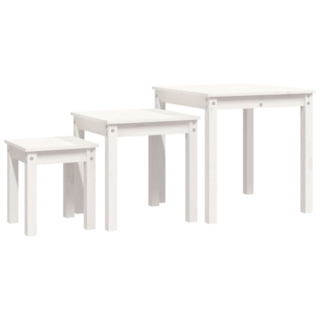 Vidaxl tafeltjesset 3 st massief grenenhout wit