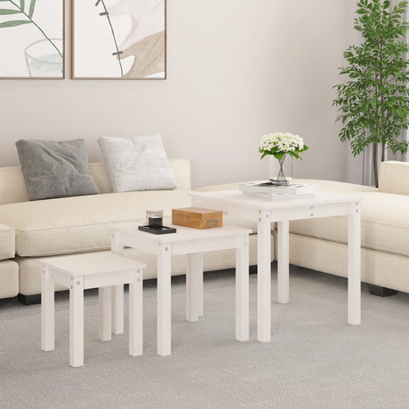 Vidaxl tafeltjesset 3 st massief grenenhout wit