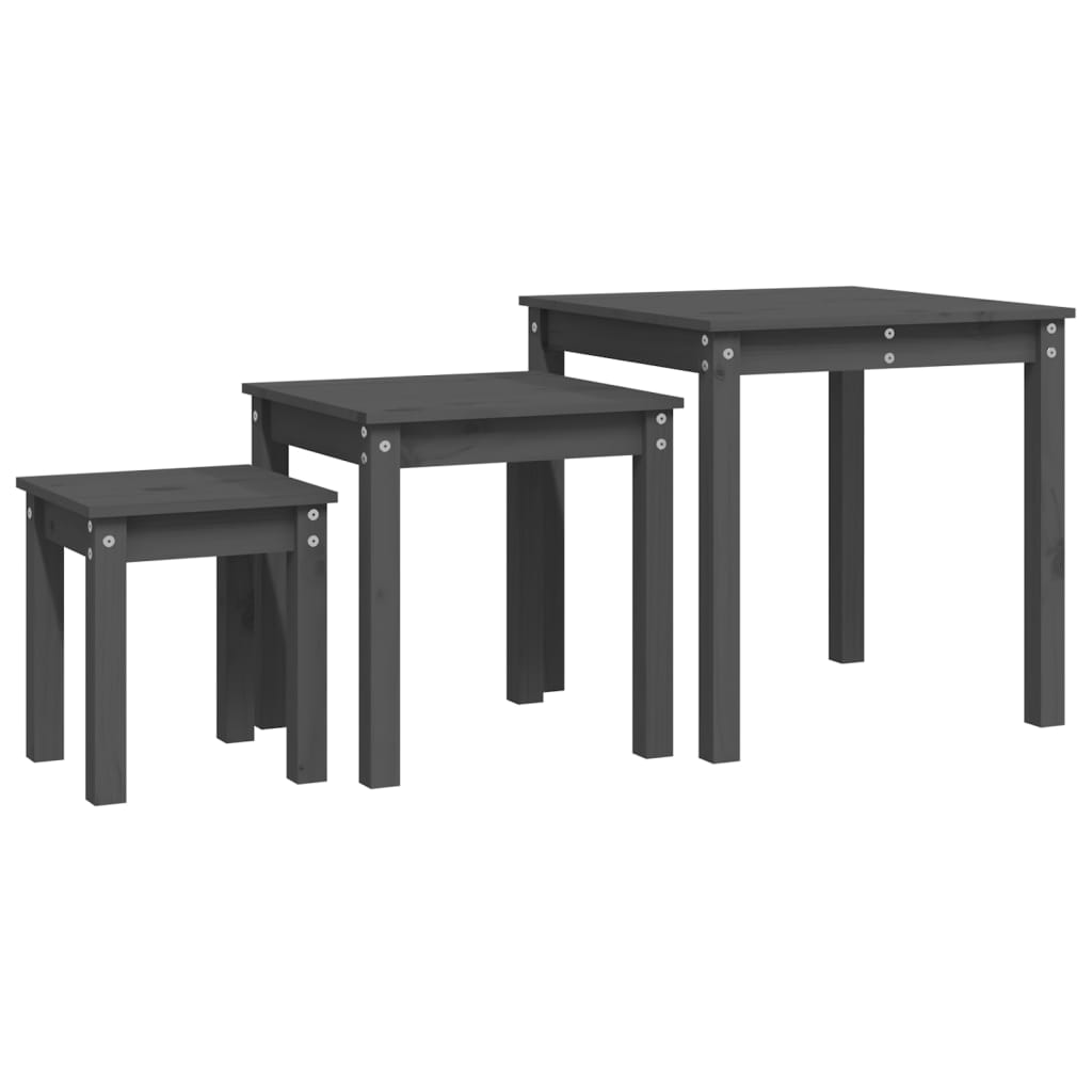 Vidaxl tafeltjesset 3 st massief grenenhout grijs