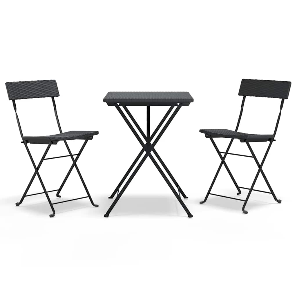 Vidaxl bistroset inklapbaar 3 st poly rattan zwart