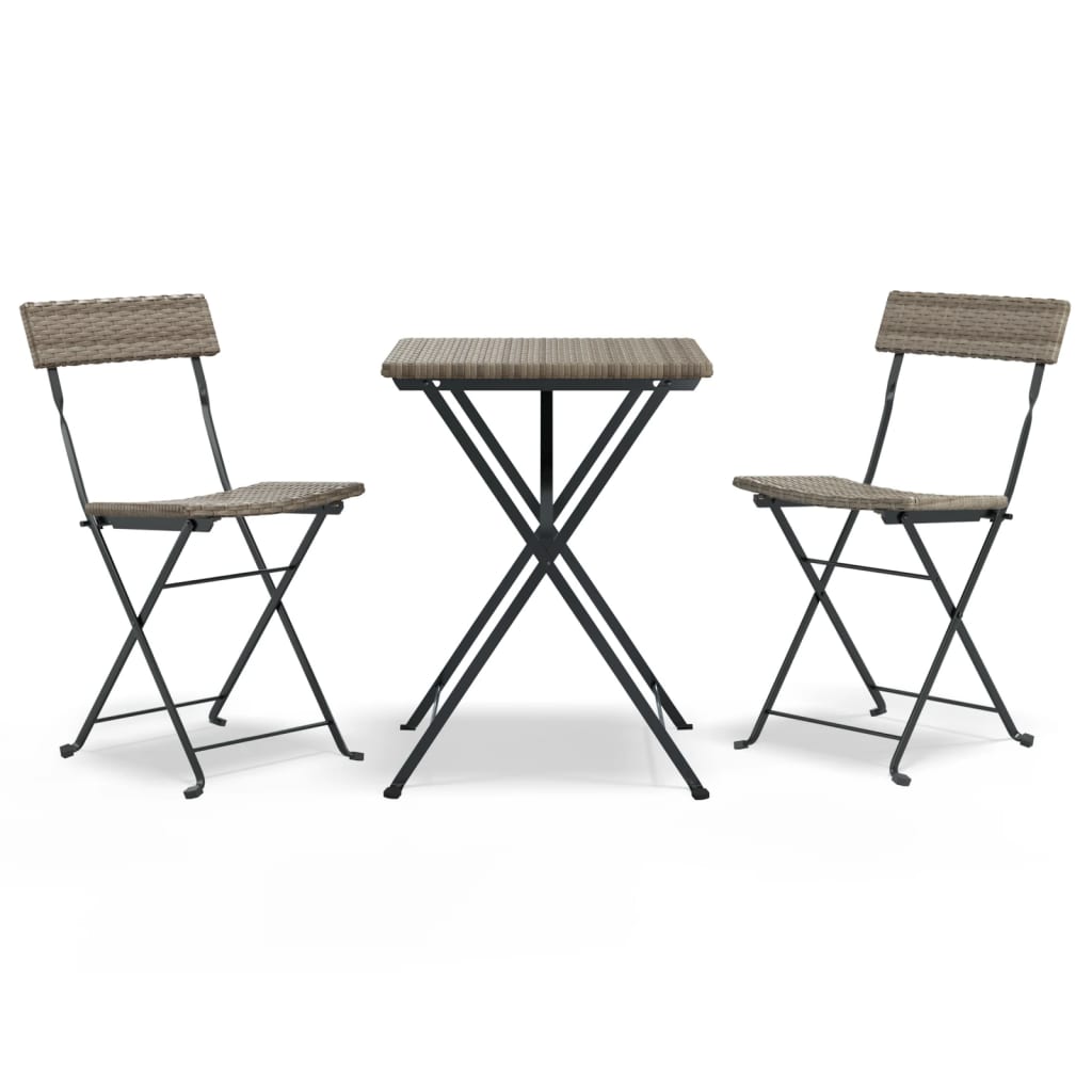 Vidaxl 3-delige bistroset inklapbaar poly rattan grijs