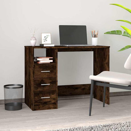 Vidaxl bureau met lades 102x50x76 cm bewerkt hout gerookt eikenkleurig