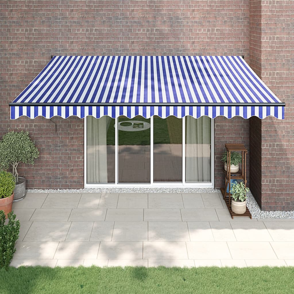 Vidaxl luifel automatisch uitschuifbaar 4,5x3 m blauw en wit