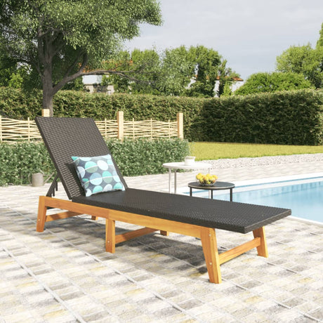Vidaxl ligbed poly rattan en massief acaciahout zwart en bruin