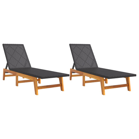Vidaxl ligbedden 2 st poly rattan en massief acaciahout zwart en bruin