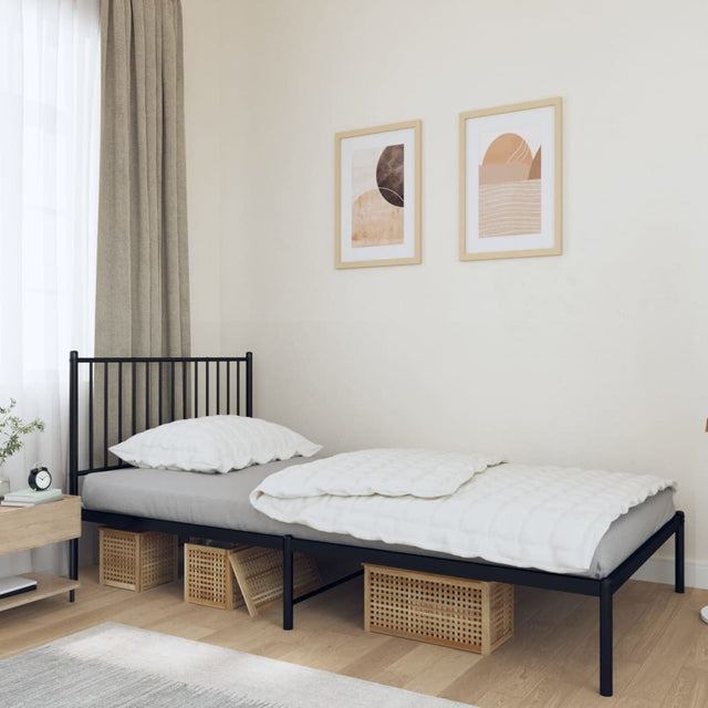 Vidaxl bedframe met hoofdbord metaal zwart 107x203 cm