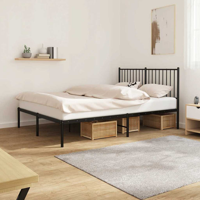 Vidaxl bedframe met hoofdbord metaal zwart 140x200 cm