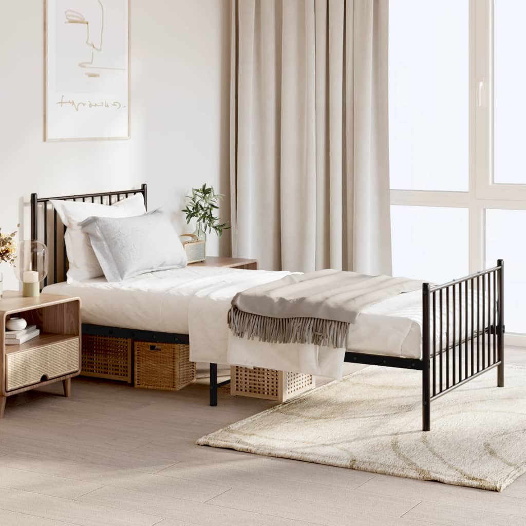Vidaxl bedframe met hoofd- en voeteneinde metaal zwart 90x200 cm