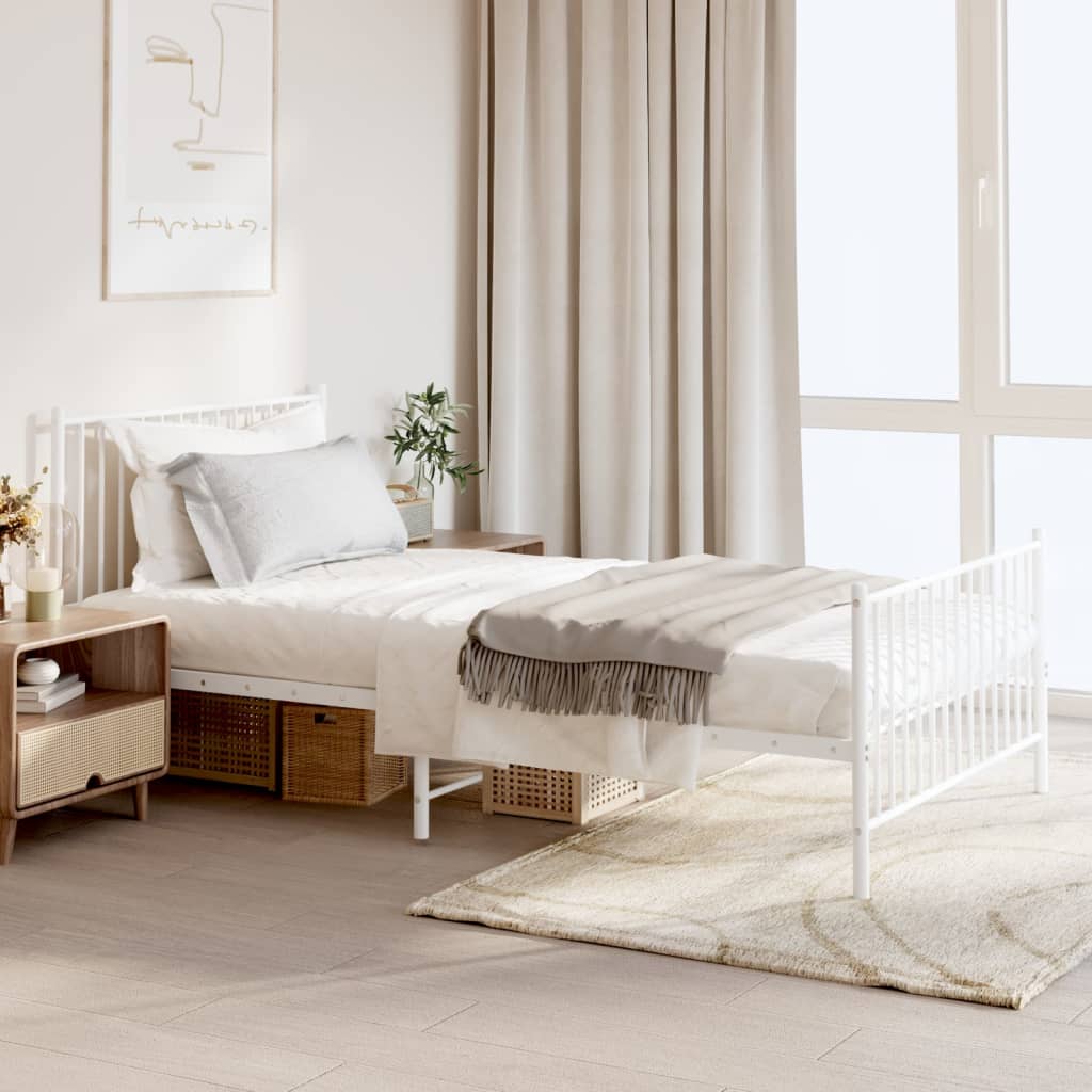 Vidaxl bedframe met hoofd- en voeteneinde metaal wit 107x203 cm
