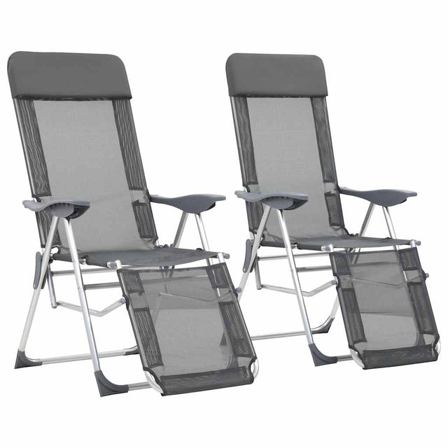 Vidaxl campingstoelen met voetensteun 2 st inklapbaar textileen grijs
