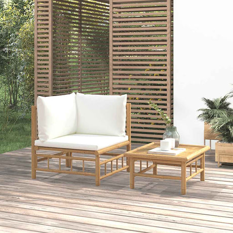 Vidaxl 2-delige loungeset met kussens bamboe crèmewit