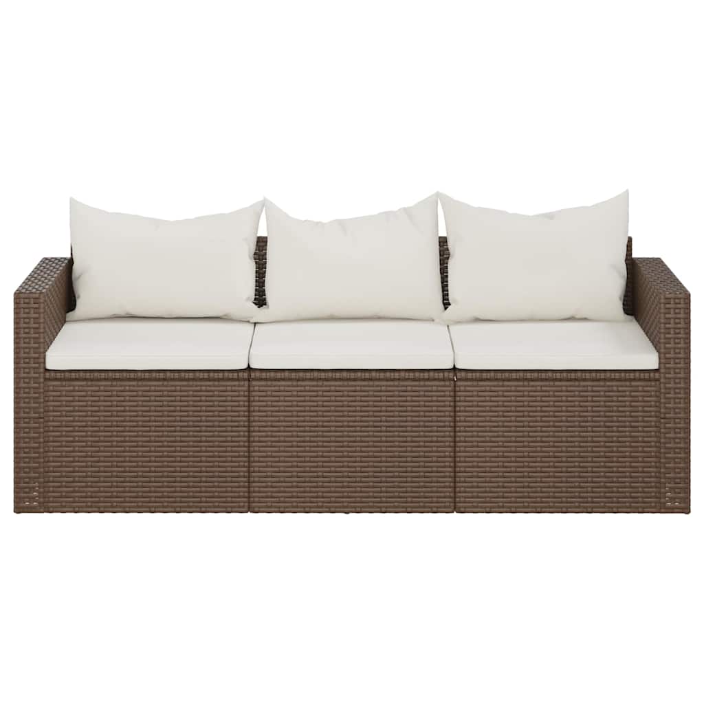 Vidaxl tuinbank 3-zits met kussens poly rattan bruin