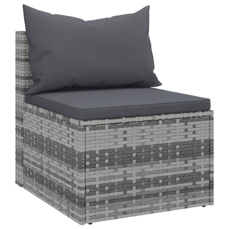 Vidaxl tuinmiddenbank met kussens 2 st poly rattan grijs