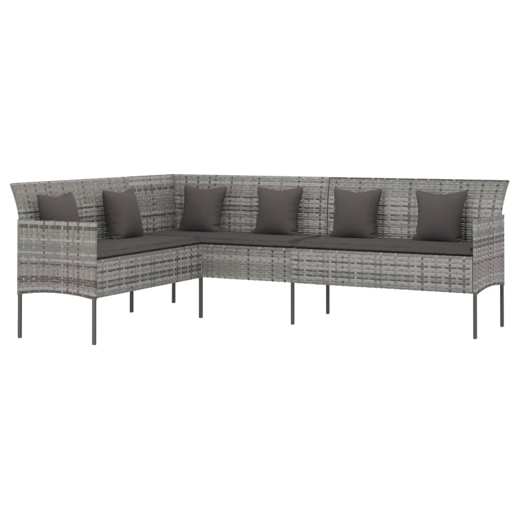 Vidaxl tuinbank l-vormig met kussens poly rattan grijs